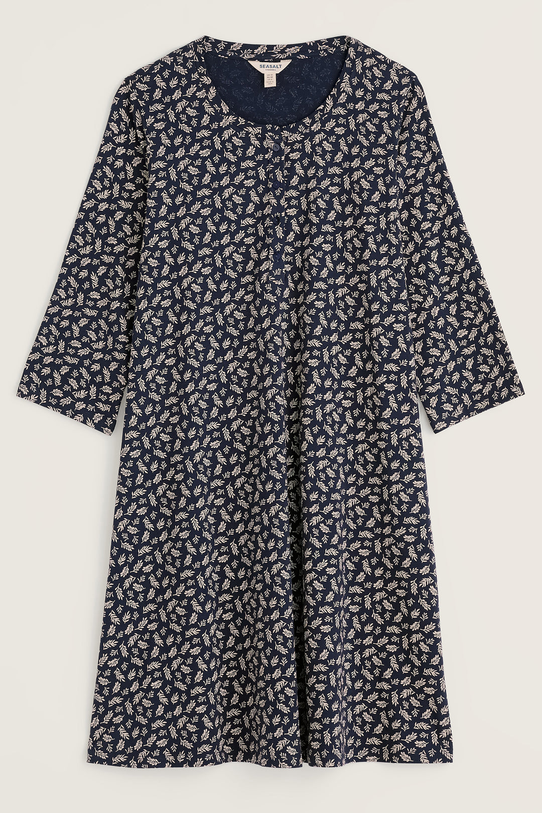 Seasalt Cornwall Star Chart Leaf Press Maritime Navy Nightdress, nightdress shown flat