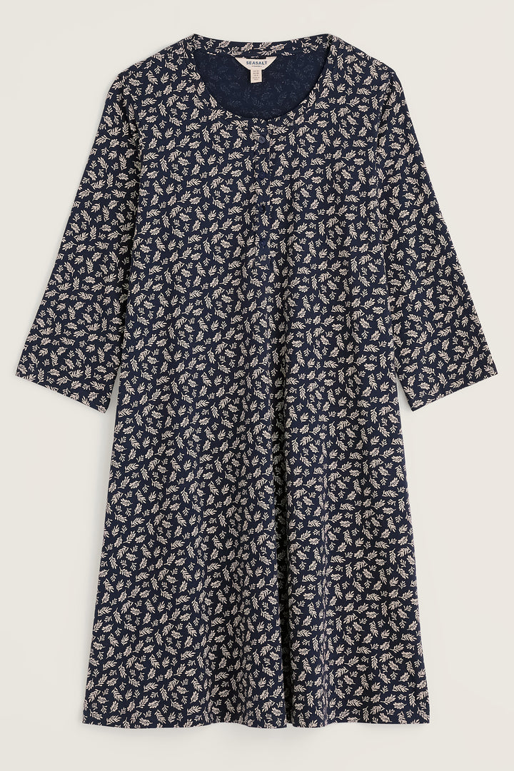 Seasalt Cornwall Star Chart Leaf Press Maritime Navy Nightdress, nightdress shown flat