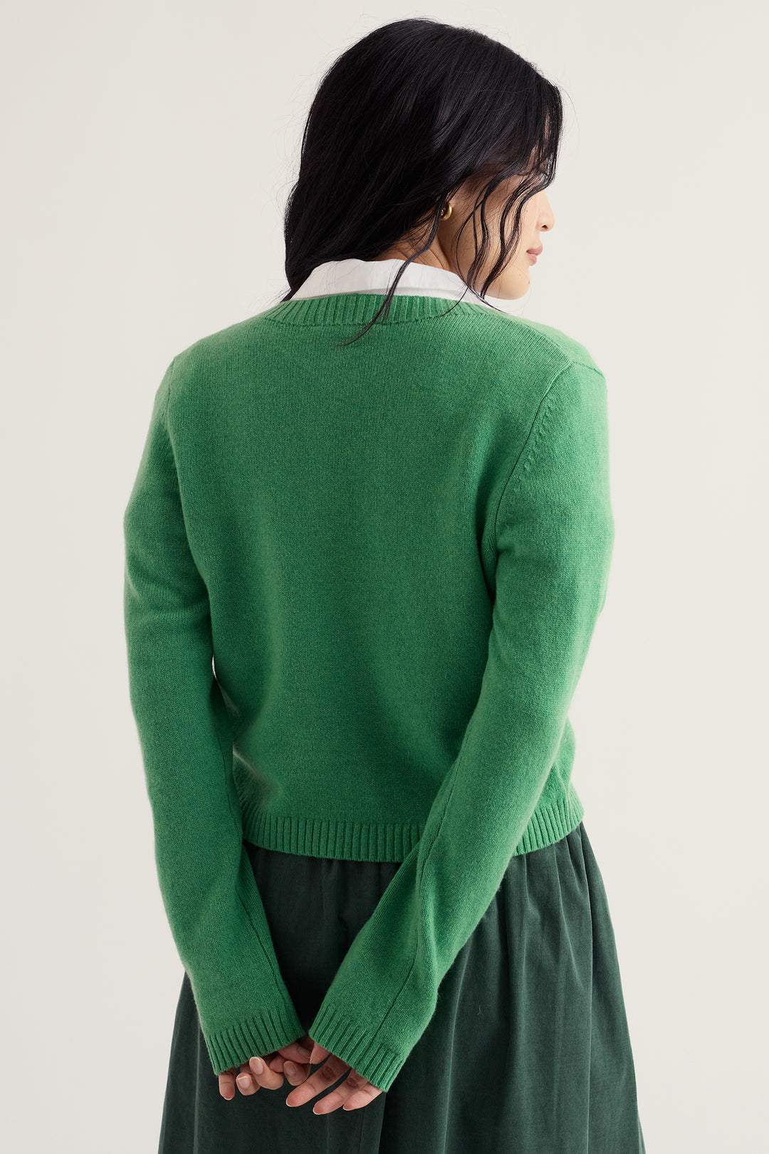 Seasalt Cornwall Tern Tide Pea Pod Green Merino Cardigan WM32107 38442, worn full length
