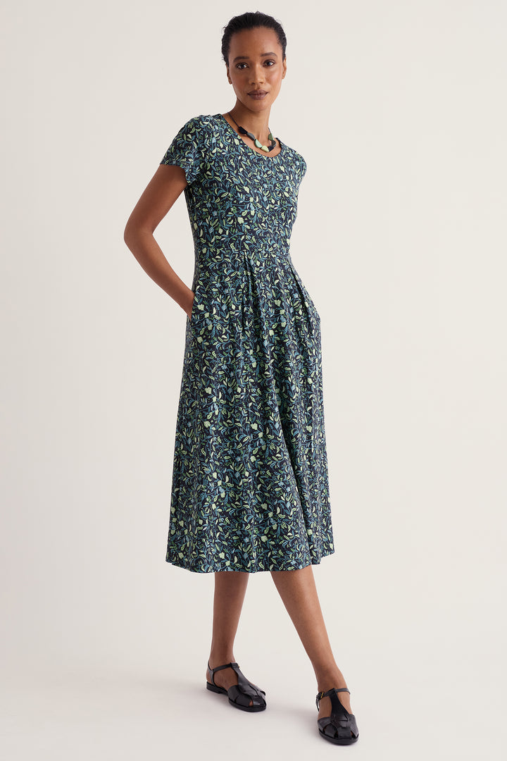 Seasalt Cornwall Veronica Garden Peas Maritime Navy Dress WM32710 38406, full length view on model