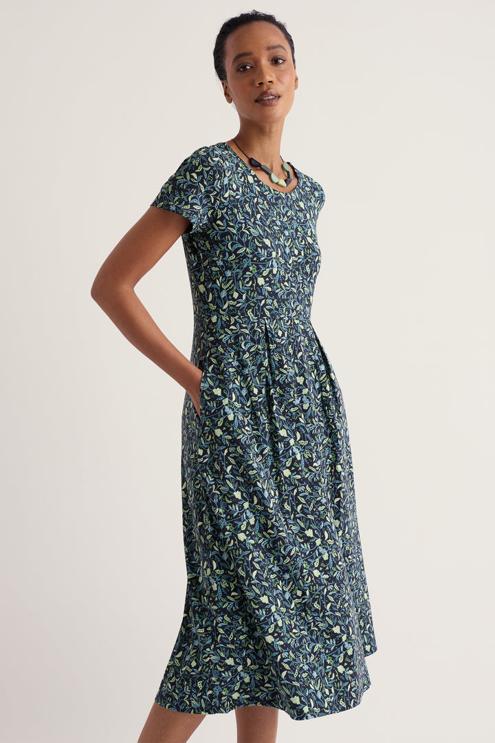 Seasalt Cornwall Veronica Garden Peas Maritime Navy Dress WM32710 38406, side view on model