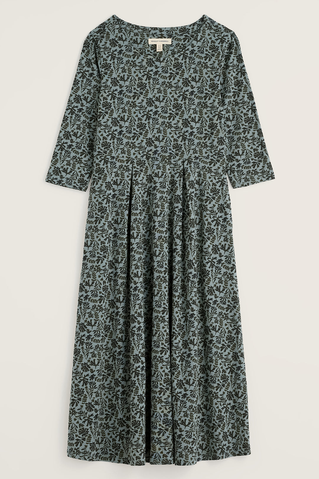 Seasalt Cornwall Veronica Painted Seaweed Lichen Green Dress, dress shown flat