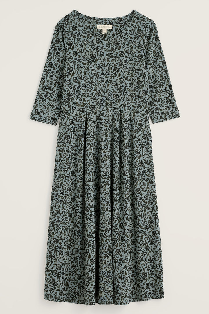 Seasalt Cornwall Veronica Painted Seaweed Lichen Green Dress, dress shown flat