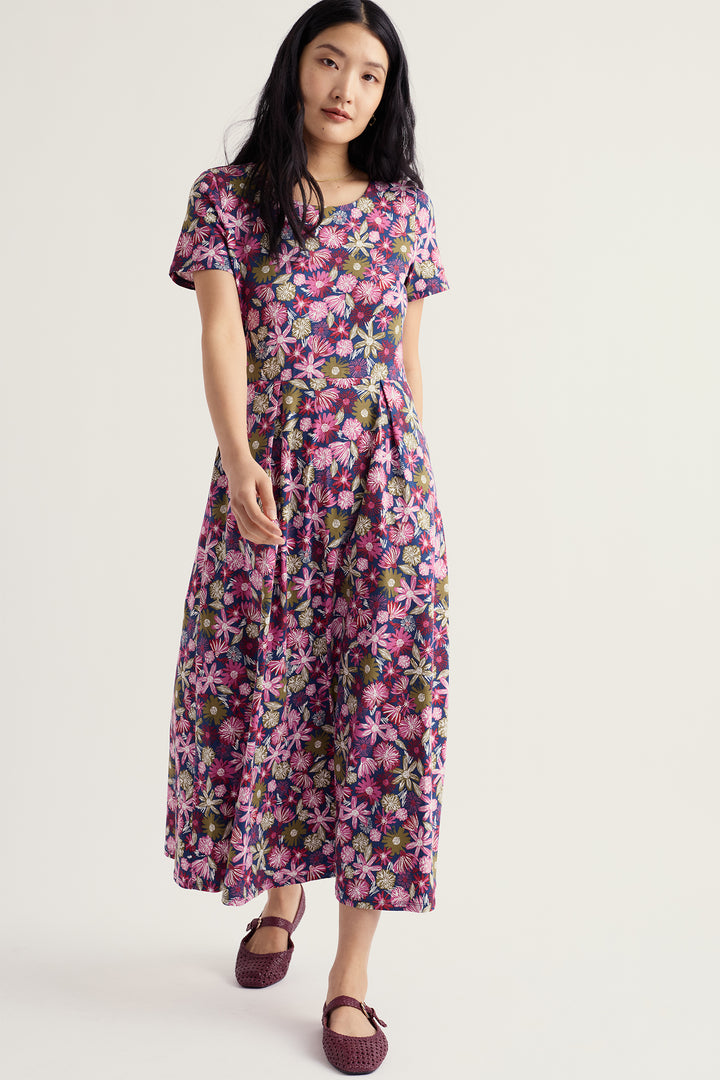 Seasalt Cornwall Veronica Sketchbook Blooms Rosa Pink Dress WM32710 38424, full length view on model