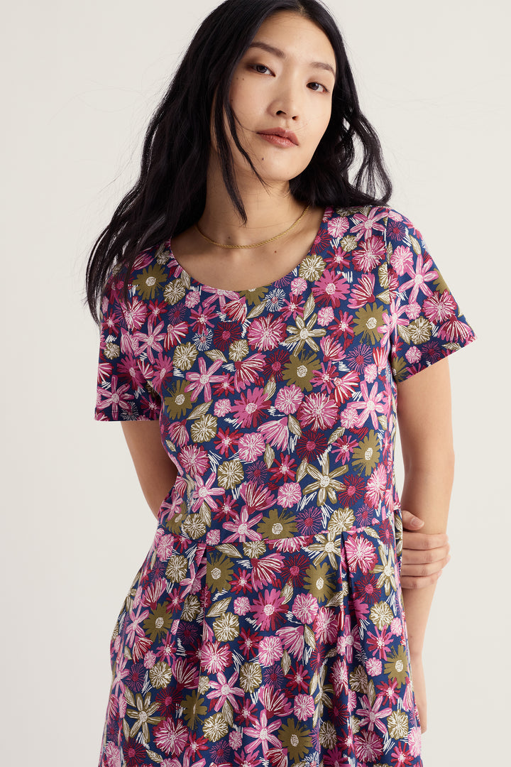 Seasalt Cornwall Veronica Sketchbook Blooms Rosa Pink Dress WM32710 38424, side view on model