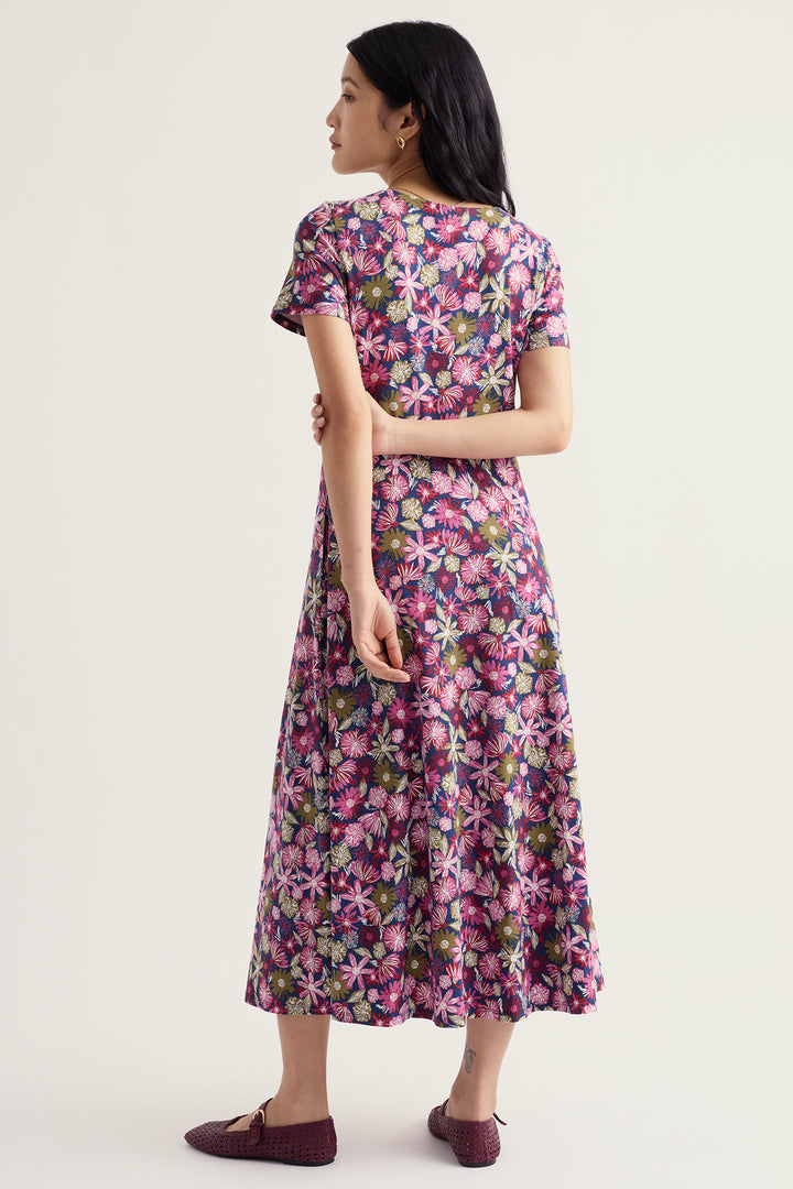 Seasalt Cornwall Veronica Sketchbook Blooms Rosa Pink Dress WM32710 38424, back view on model