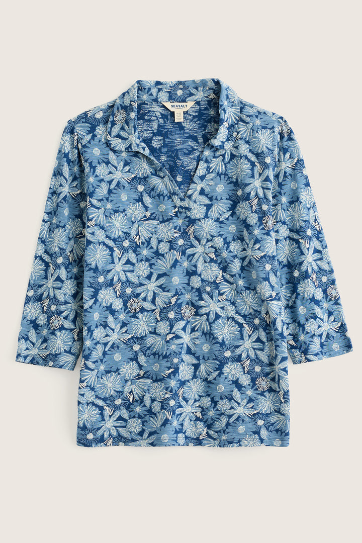 Seasalt Cornwall Wavecrest Sketchbook Blooms Marine Blue Shirt WM39278 38423, flat packshot