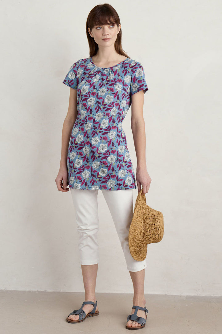 Seasalt Countryside Blue Stone Flower Saltwater Print Jersey Tunic - Shirley Allum Boutique