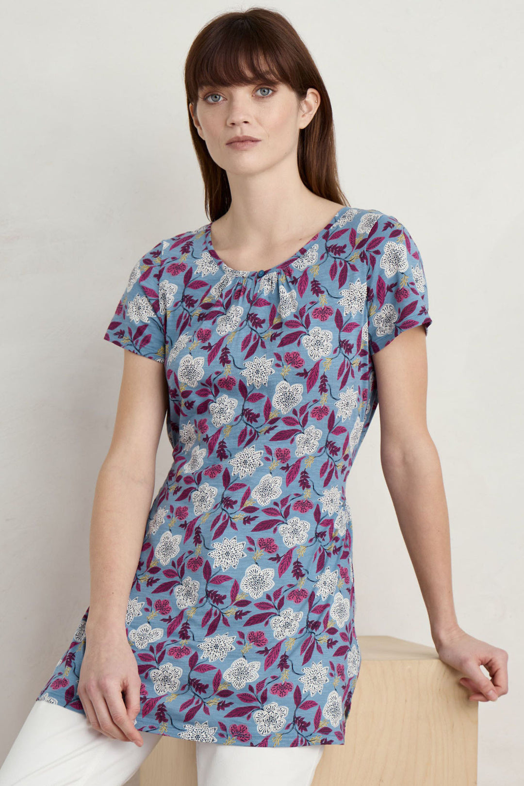 Seasalt Countryside Blue Stone Flower Saltwater Print Jersey Tunic - Shirley Allum Boutique