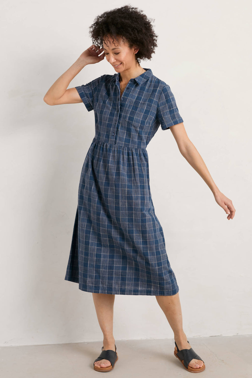 Seasalt Fleet Lifton Dark Night Blue Check Dress - Shirley Allum Boutique
