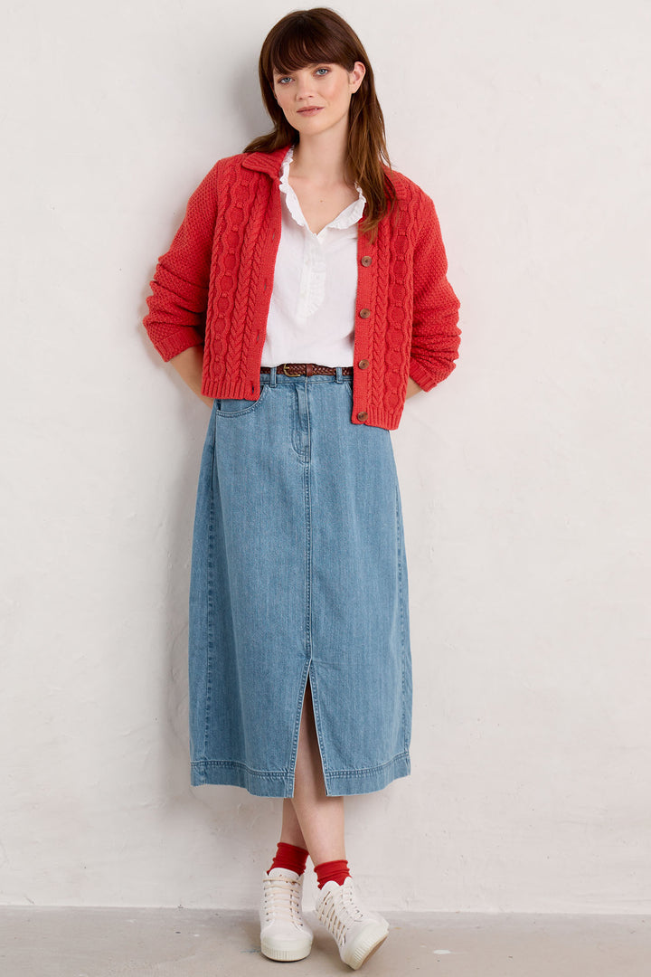 Seasalt Forest Ridge Red Tomato Melange Cable Knit Collared Cardigan - Shirley Allum Boutique