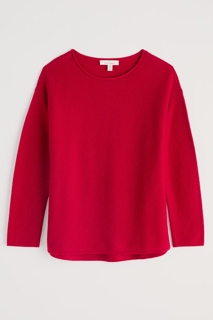 Red long-sleeve shirt on a light gray background