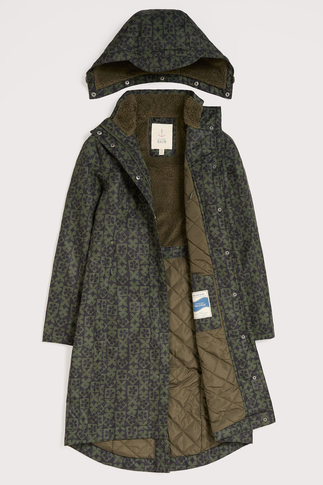 Long coat with hood on a light gray background