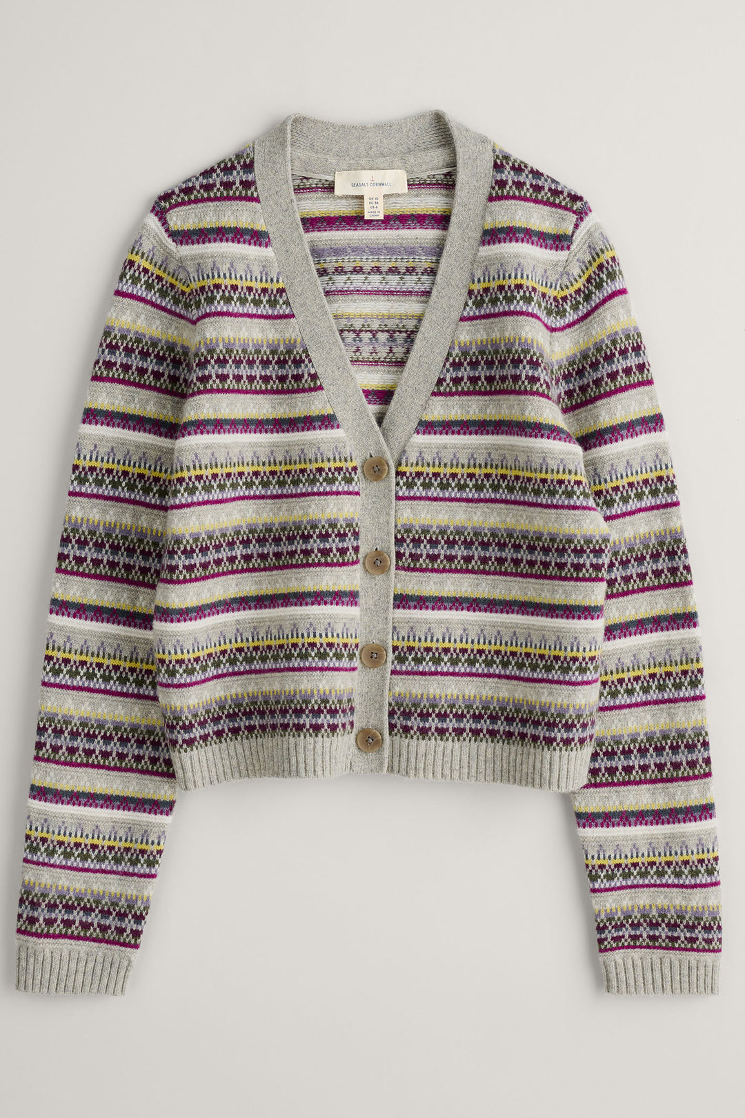 Seasalt Lamorna Lane Grey Hemmick Aran Knit Button Front Cardigan - Shirley Allum Boutique