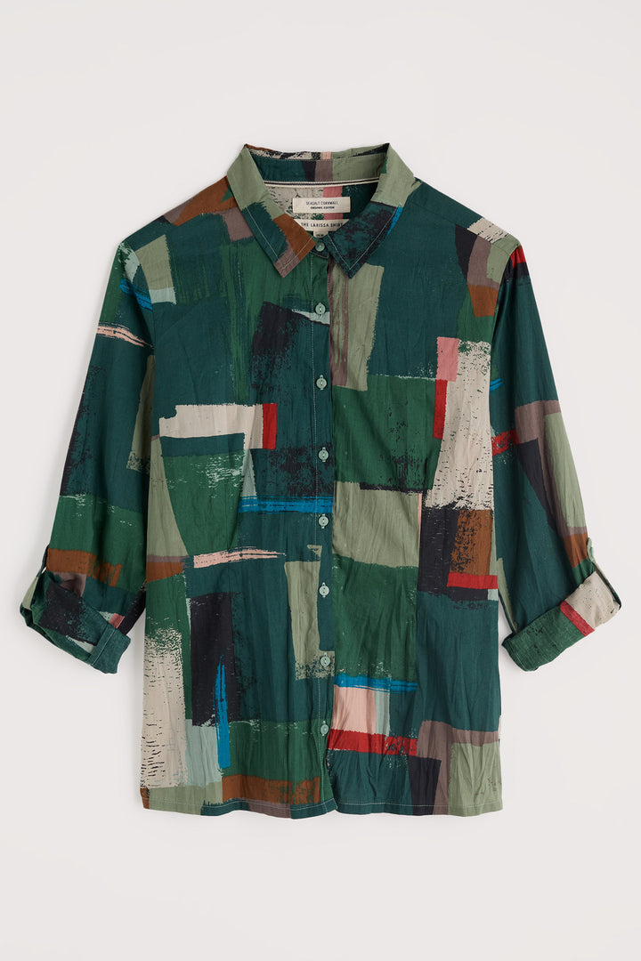 Multicolored patchwork shirt on a white background