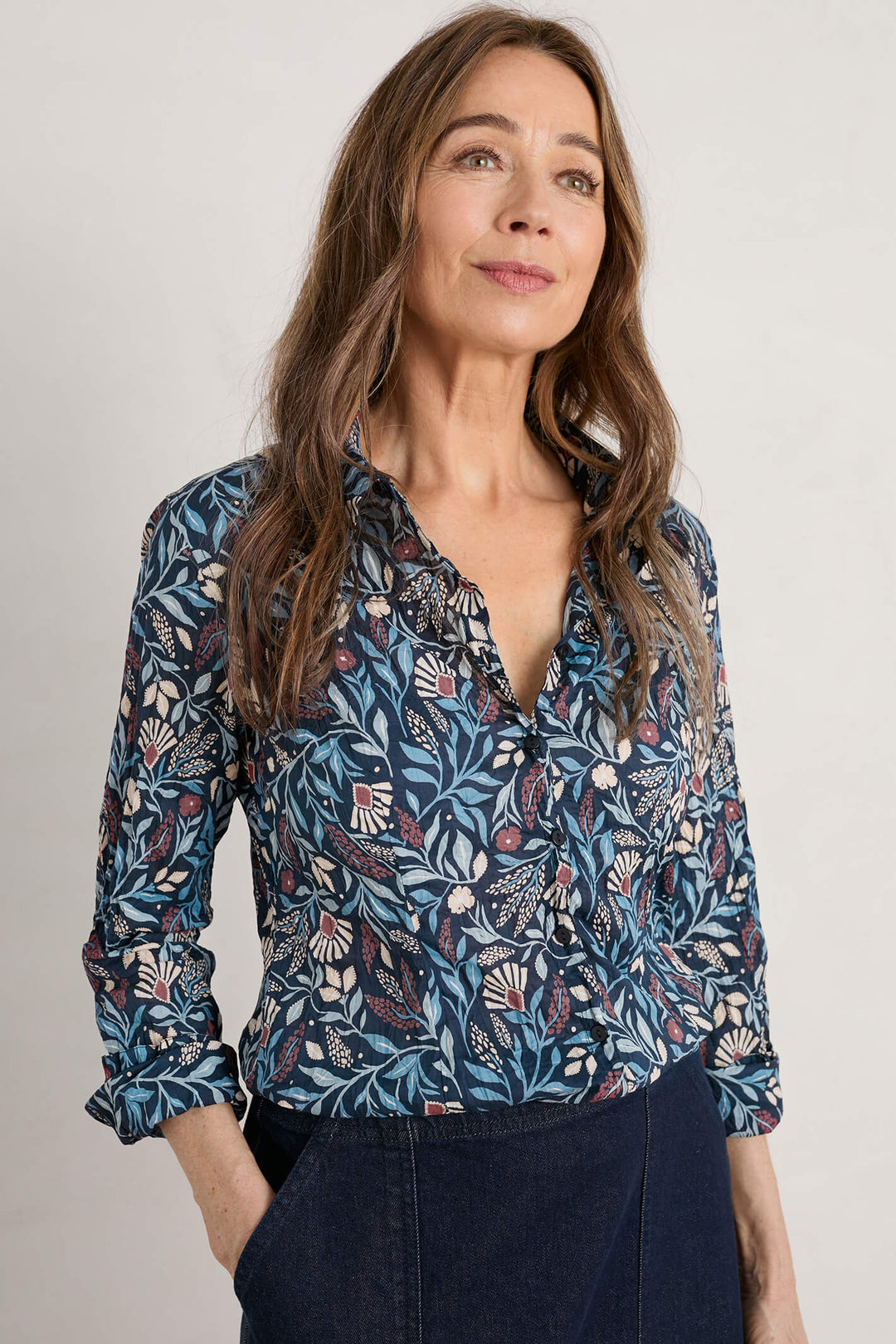 Seasalt Larissa Maritime Navy Folk Meadow Print Shirt - Shirley Allum Boutique