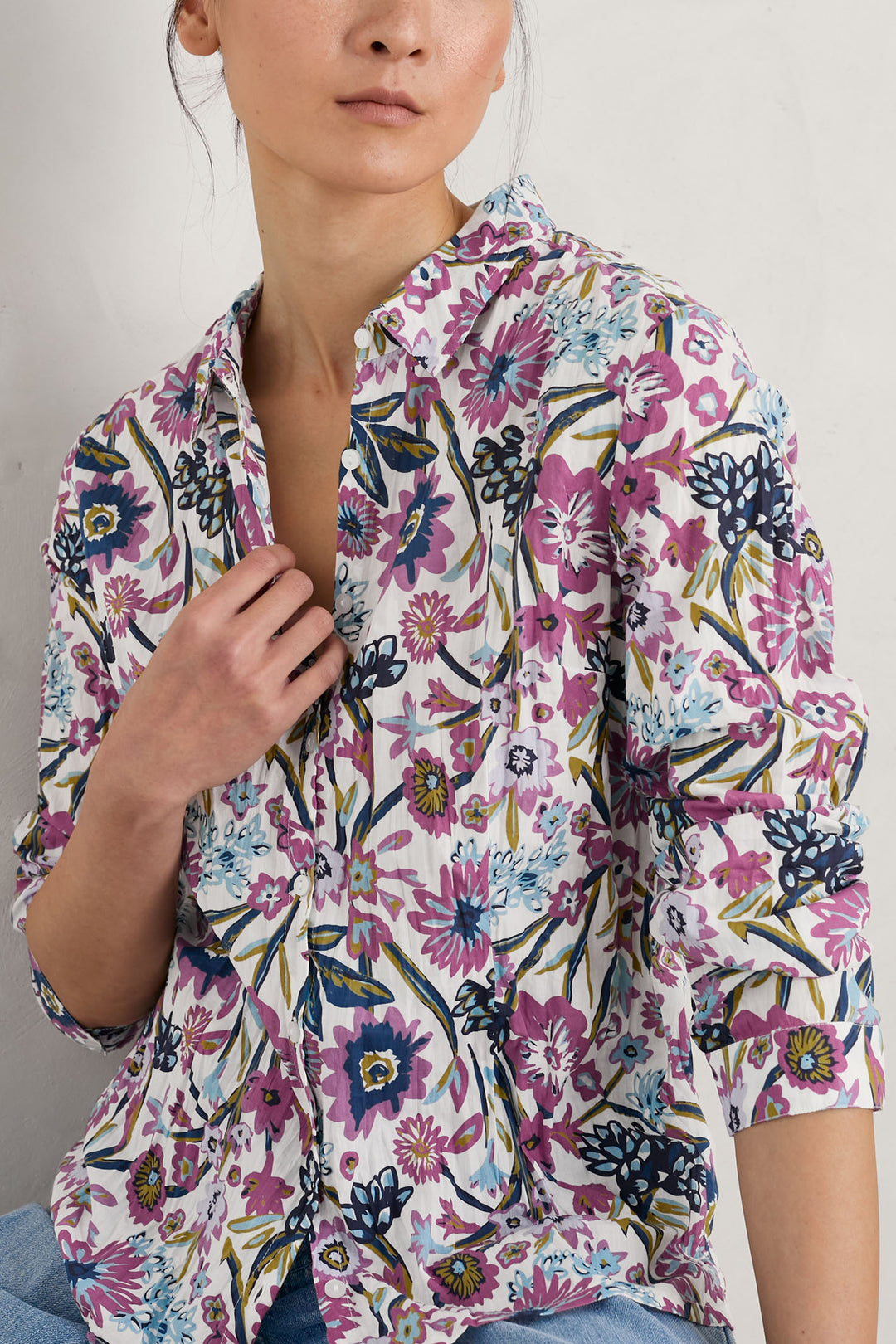 Seasalt Larissa Pink Floral Terrain Chalk Print Shirt - Shirley Allum Boutique