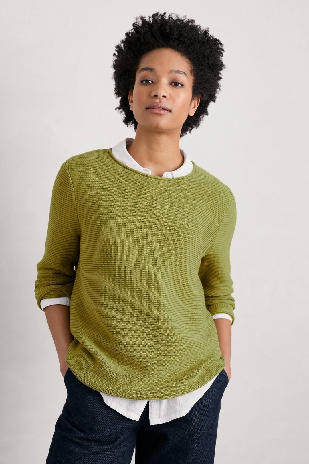 Seasalt Makers Gooseberry Green Curl Neck Jumper - Shirley Allum Boutique