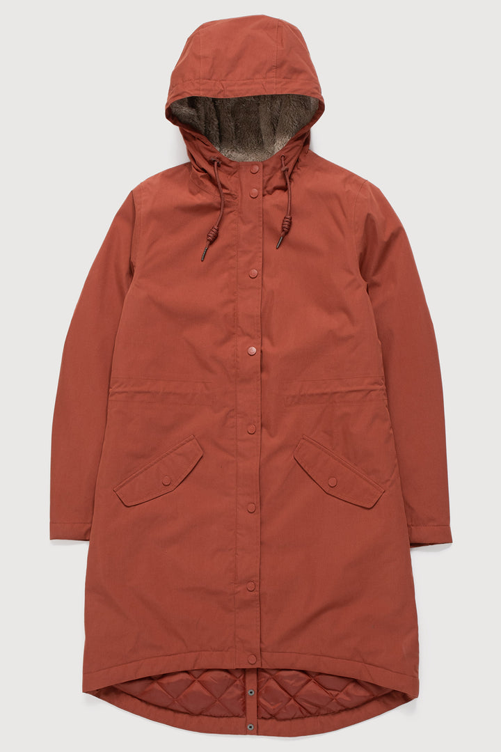 Brown hooded coat on a white background