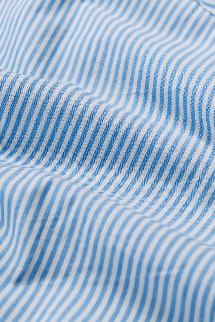 Close-up of blue and white striped fabric