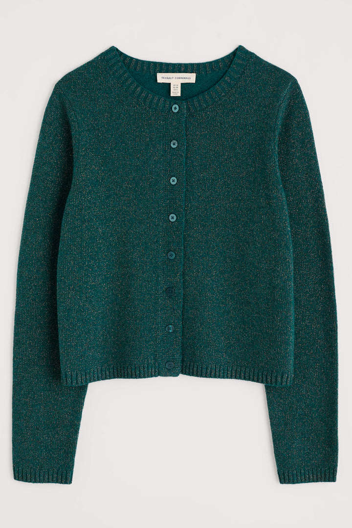 Green cardigan on a white background