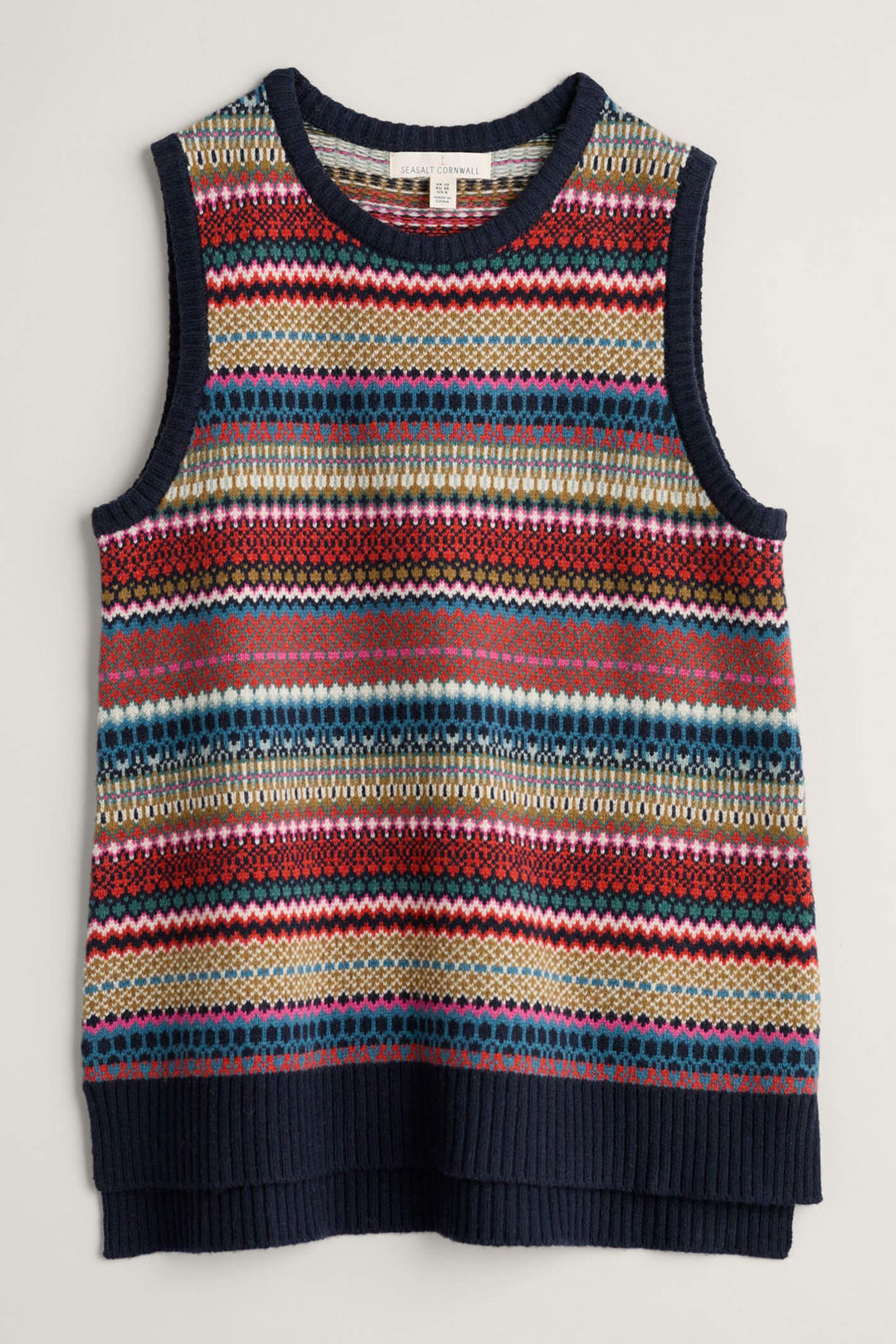 Seasalt Weaving Needle Multi Navy Coupling Fair Isle Knitted Vest - Shirley Allum Boutique
