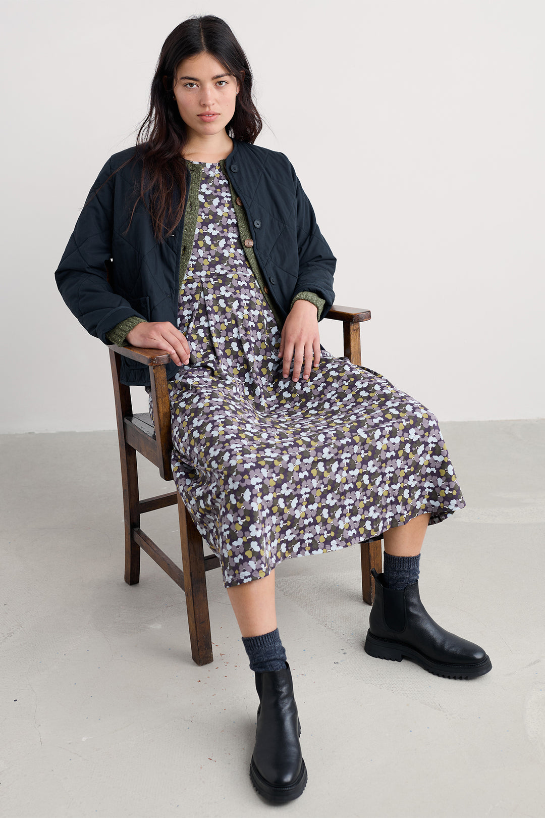 Seasalt WM27970 Veronica Dark Violet Collaged Anemone Dress