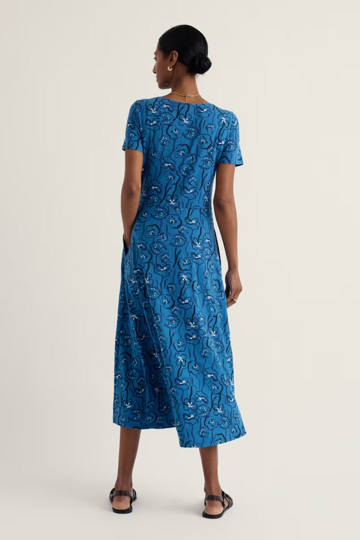 Seasalt WM32710R Veronica Blue Poppy Stems Sailboats Short Sleeve Dress