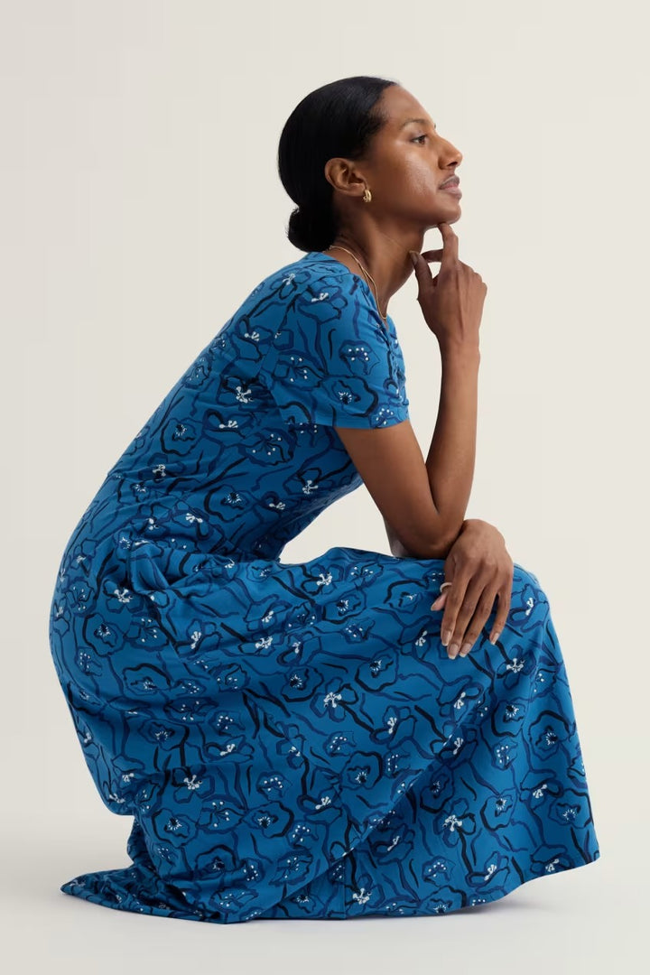 Seasalt WM32710R Veronica Blue Poppy Stems Sailboats Short Sleeve Dress