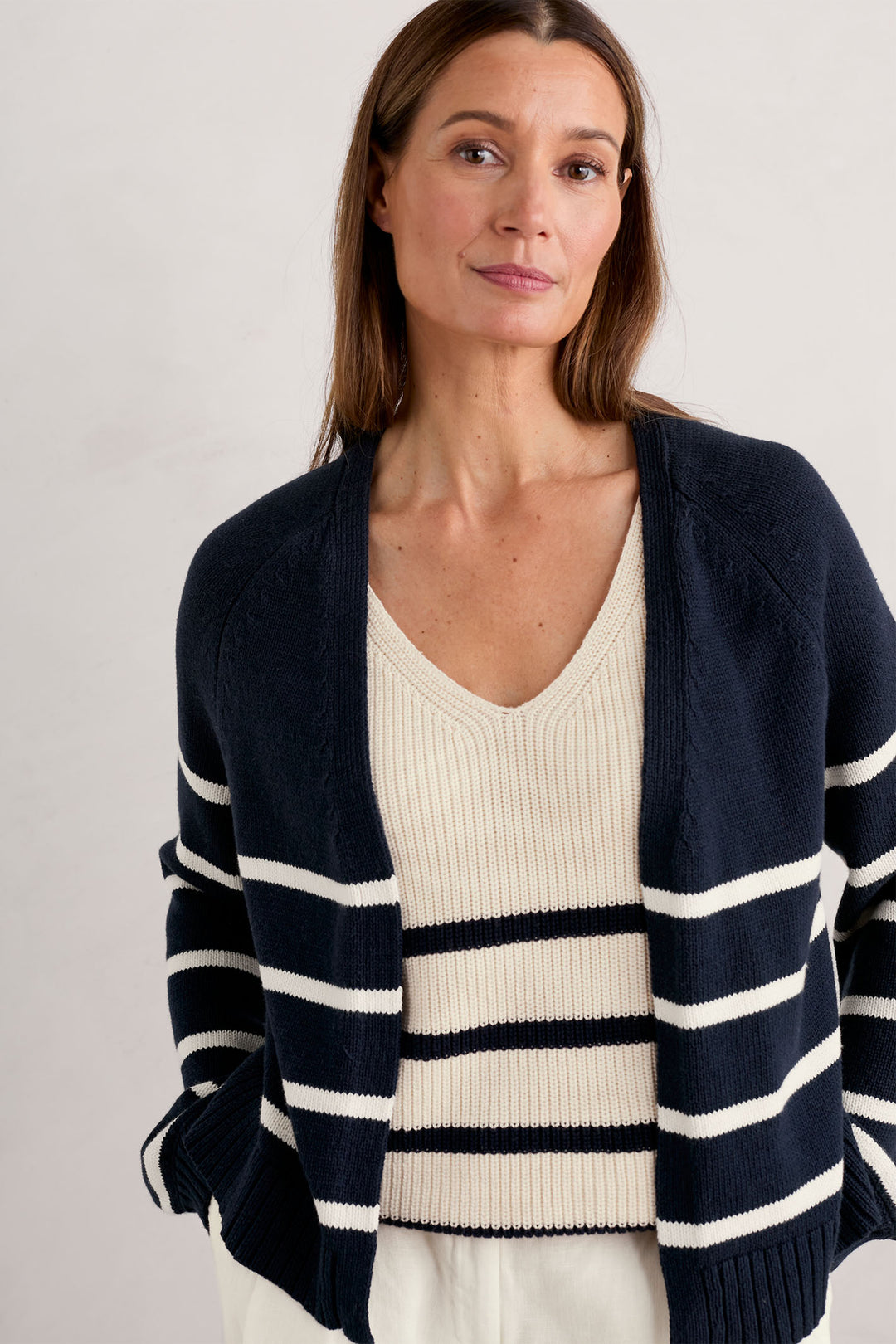 Seasalt WM33349-32579 Porthole Maritime Navy Chalk Stripe Castle Beach Cardigan - Shirley Allum Boutique