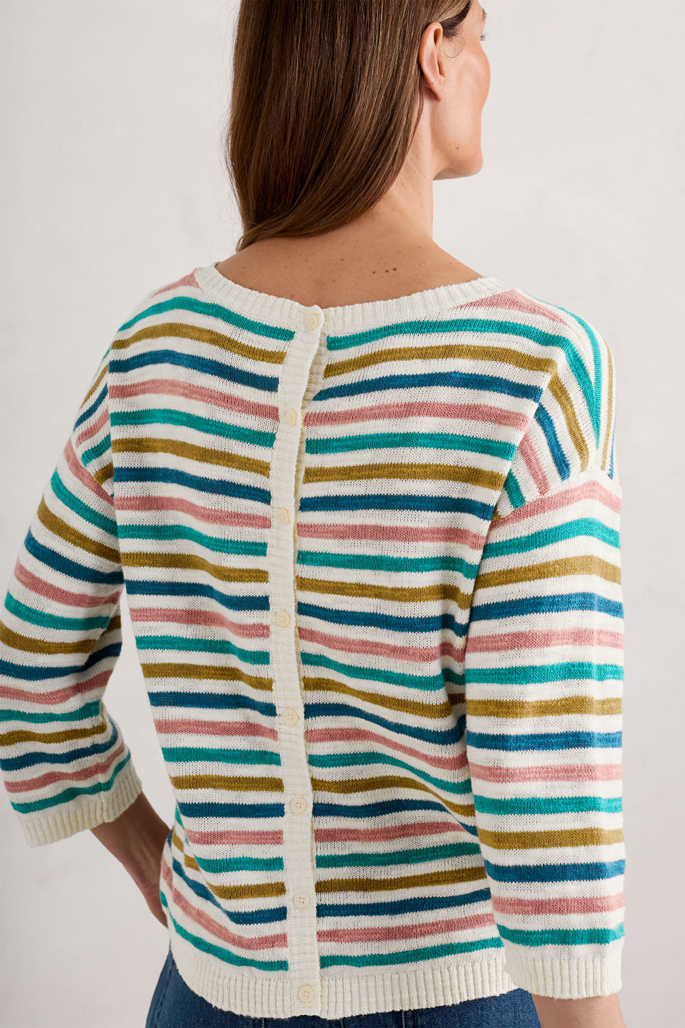 Seasalt WM33357-31887 Off White Mini Cornish Helford Multi Stripe Knavock Jumper - Shirley Allum Boutique