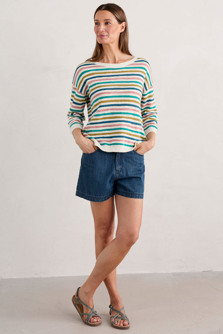 Seasalt WM33357-31887 Off White Mini Cornish Helford Multi Stripe Knavock Jumper - Shirley Allum Boutique