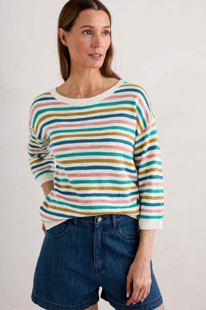 Seasalt WM33357-31887 Off White Mini Cornish Helford Multi Stripe Knavock Jumper - Shirley Allum Boutique