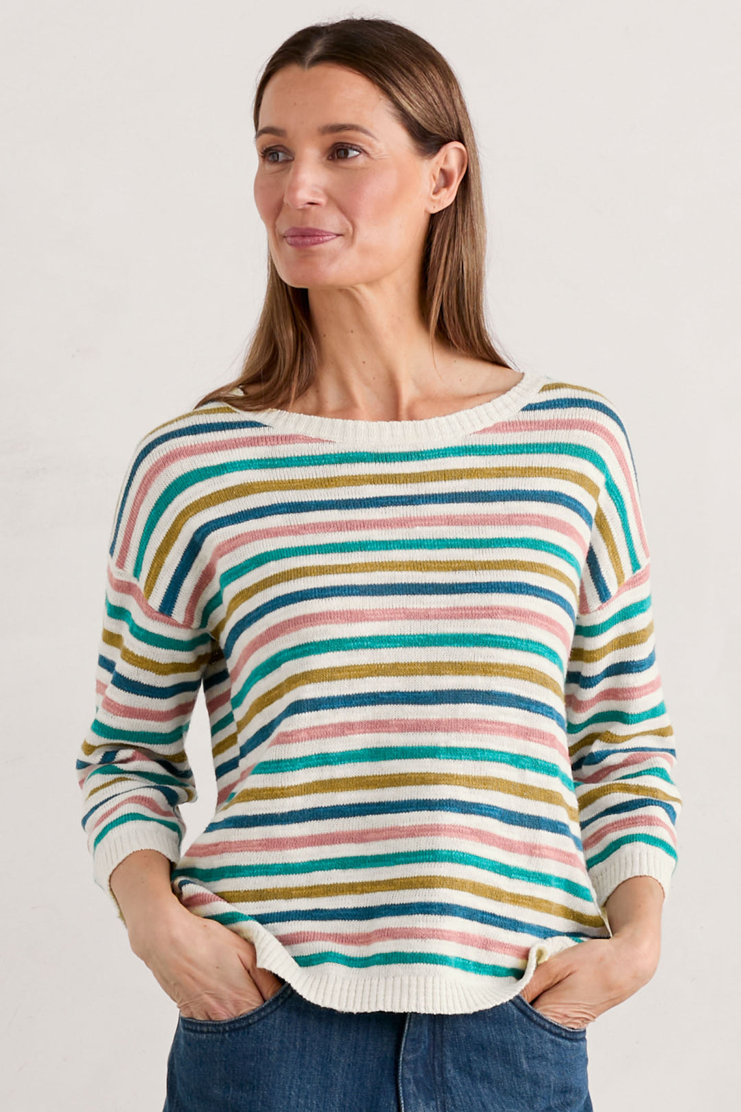 Seasalt WM33357-31887 Off White Mini Cornish Helford Multi Stripe Knavock Jumper - Shirley Allum Boutique