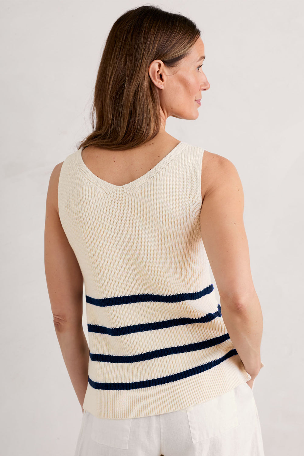 Seasalt WM33636-31892 Cream Veneer Chalk Maritime Stripe Canary Vest - Shirley Allum Boutique