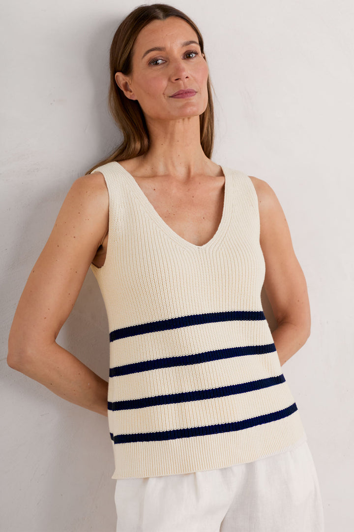 Seasalt WM33636-31892 Cream Veneer Chalk Maritime Stripe Canary Vest - Shirley Allum Boutique