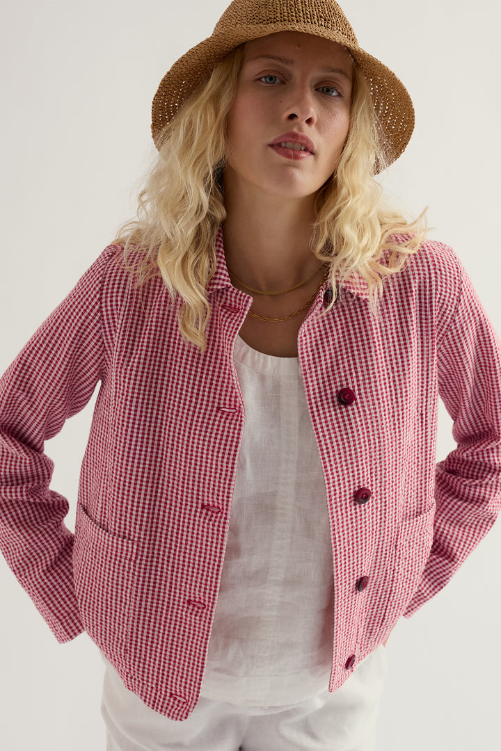 Seasalt WM34334R Carnon Downs Gingham Scarlet Red Jacket