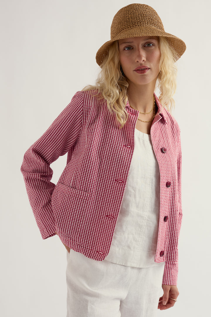 Seasalt WM34334R Carnon Downs Gingham Scarlet Red Jacket