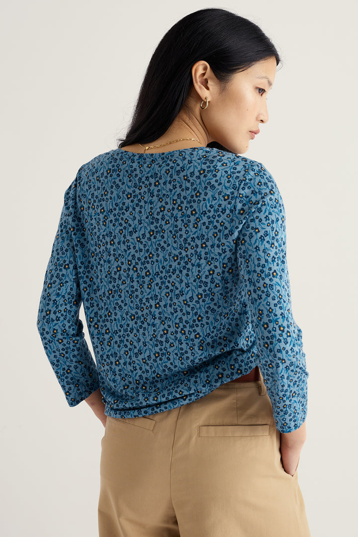 Seasalt WM38087R Blue Flax Flower Horizon 3/4 Kellow Top