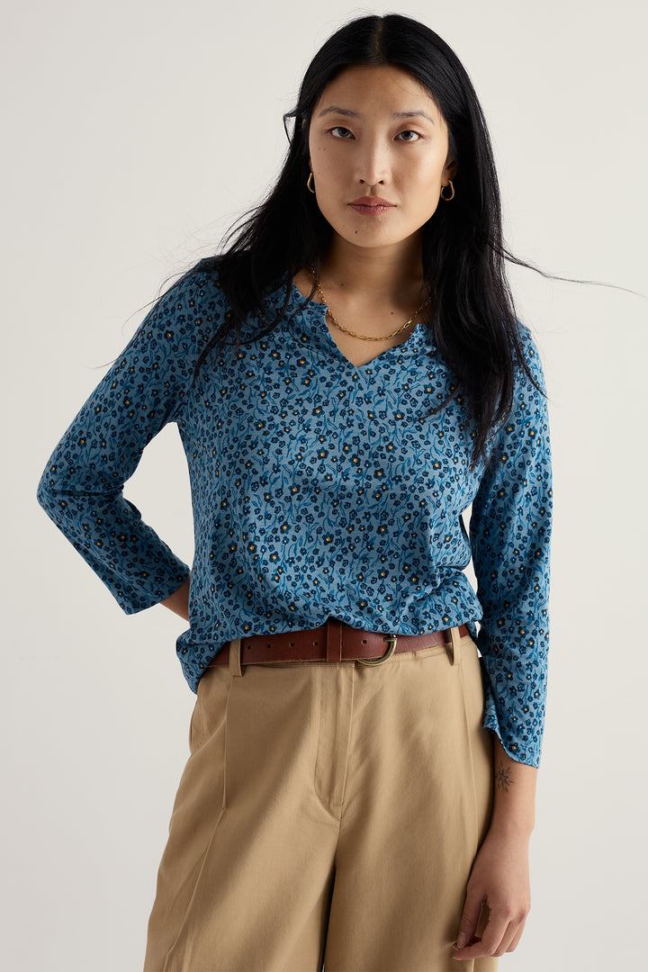 Seasalt WM38087R Blue Flax Flower Horizon 3/4 Kellow Top