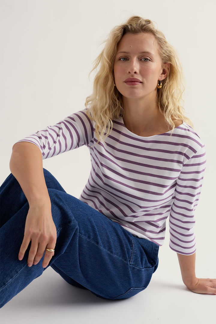 Seasalt WM39526 Breton Verbena White Lilac Sailor Top