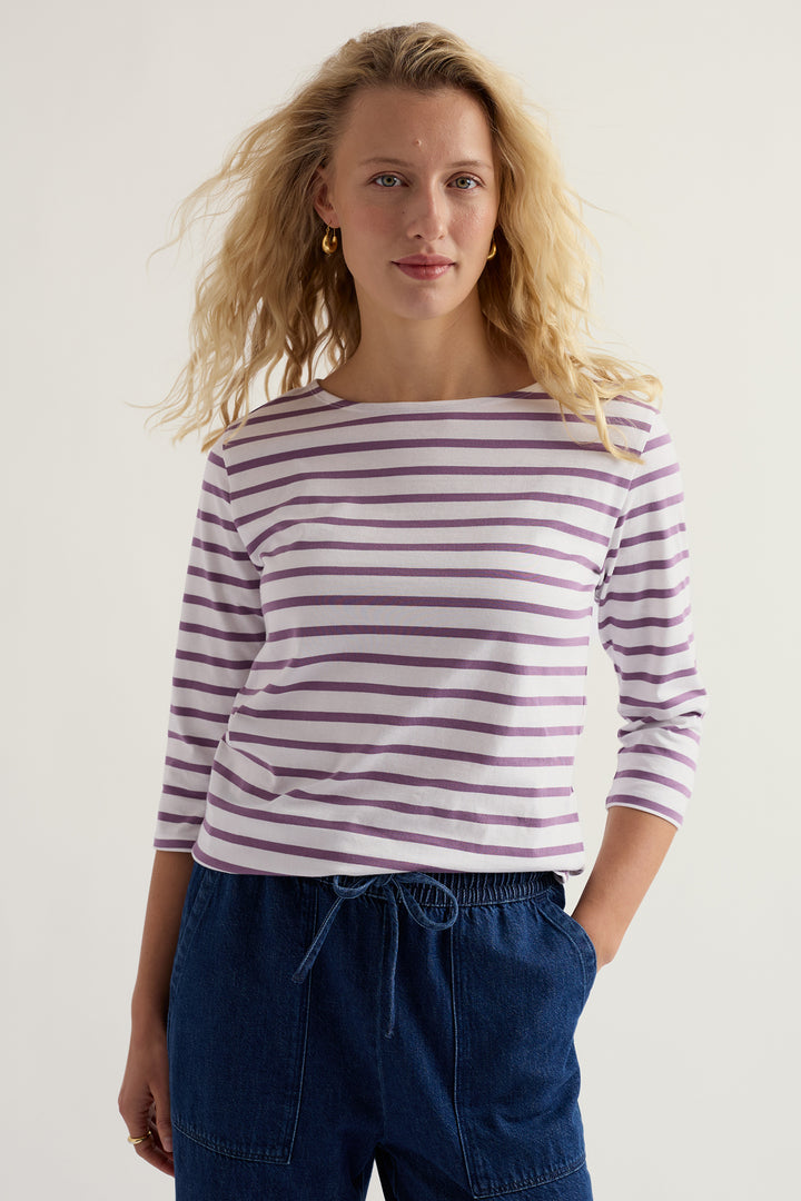 Seasalt WM39526 Breton Verbena White Lilac Sailor Top