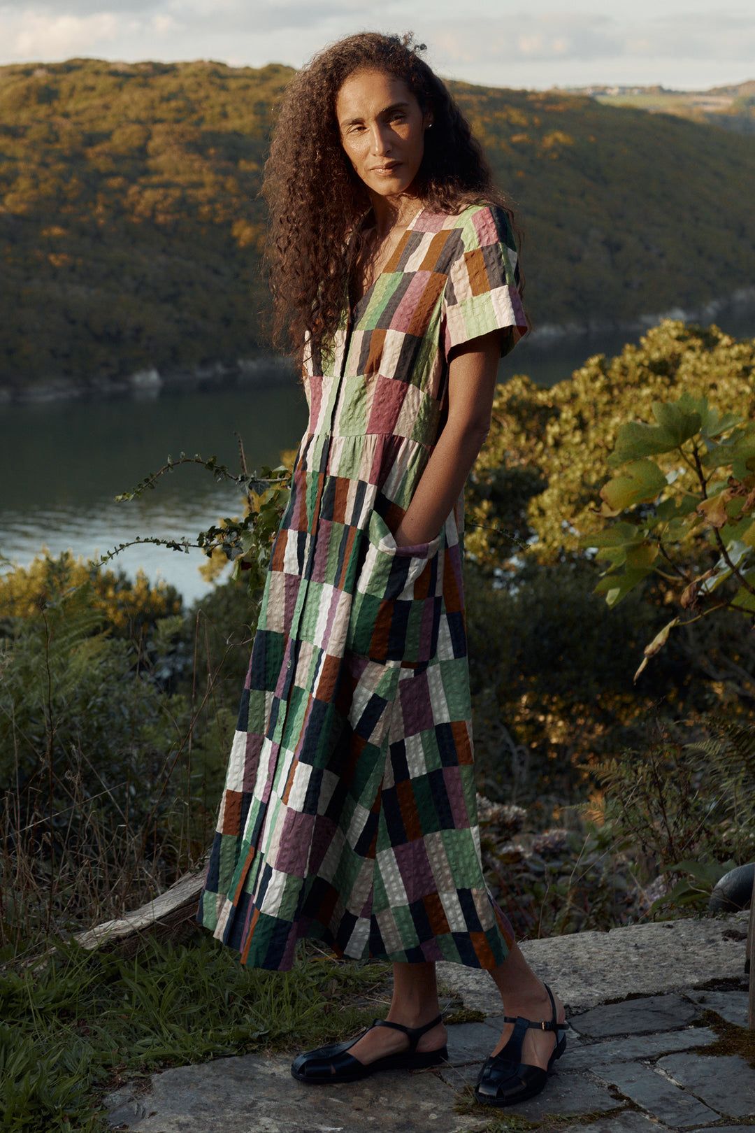 Seasalt WM39740 Fowen Field Colour Dried Basil Shirt Dress