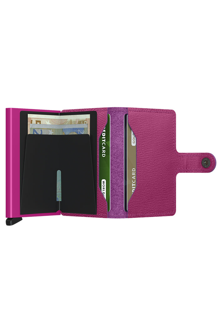 Secrid Miniwallet Crisple Fuchsia Pink, open showing cards