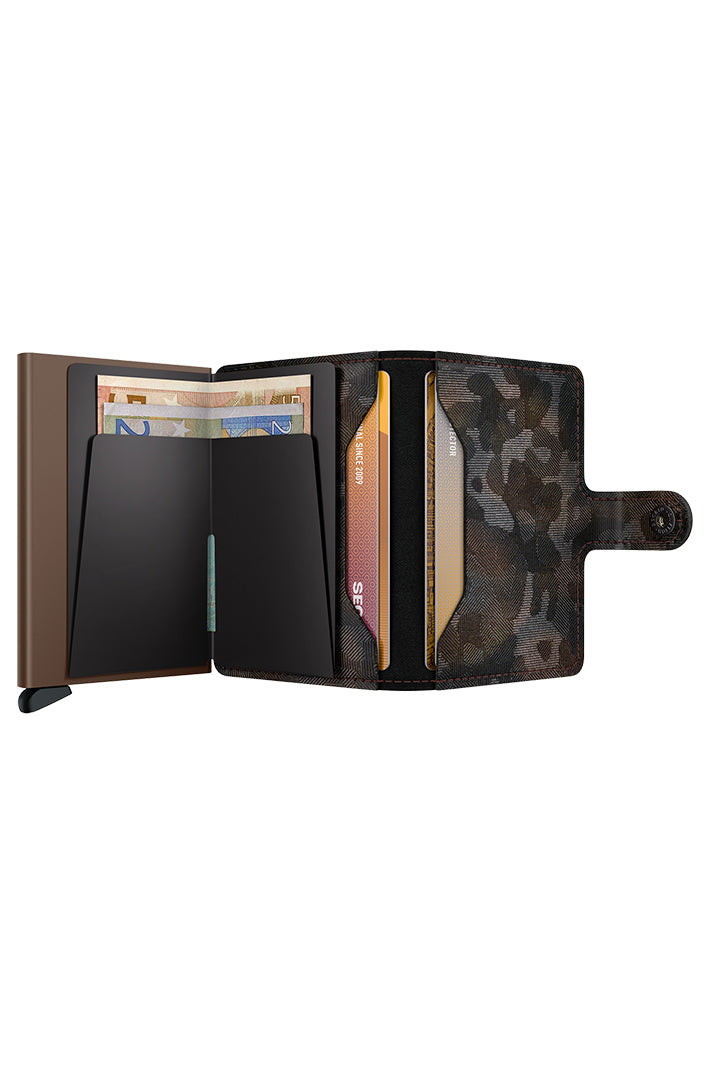 Secrid Miniwallet Jungle Brown, open showing cards