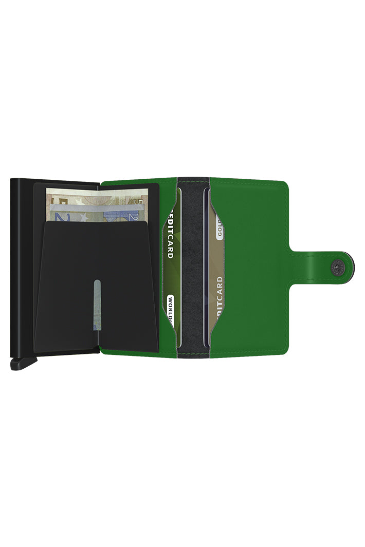 Secrid Miniwallet Matte Bright Green, open showing cards