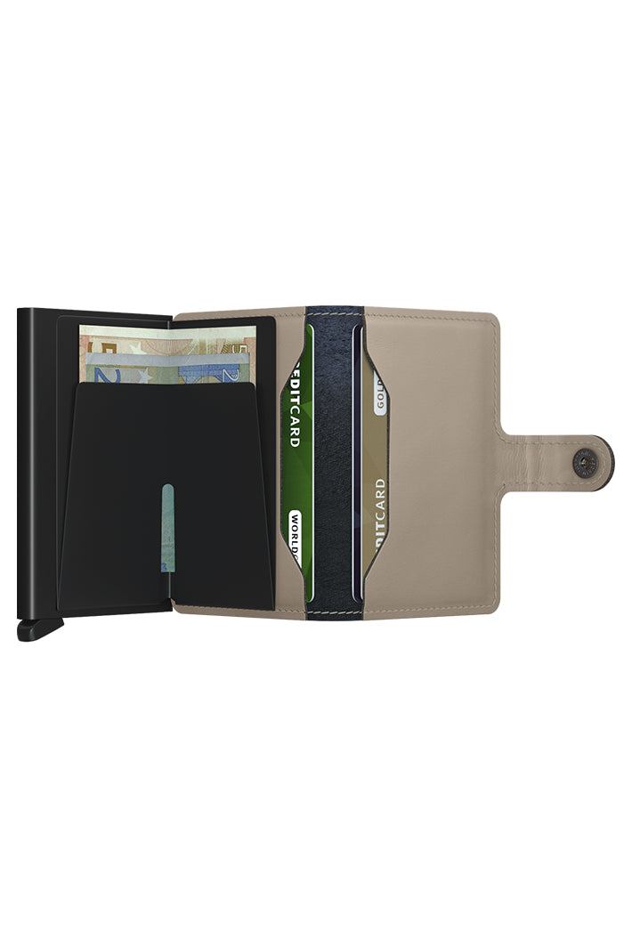 Secrid Miniwallet Matte Desert Beige, open showing cards