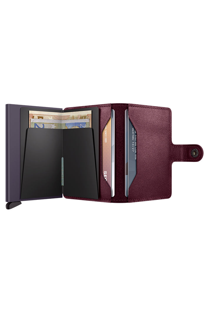 Secrid Miniwallet Original Cranberry Red, open showing cards