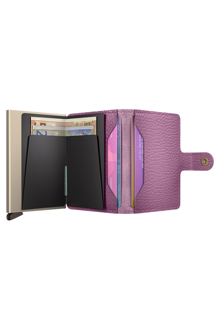 Secrid Miniwallet Pebble Orchid Purple, open showing cards