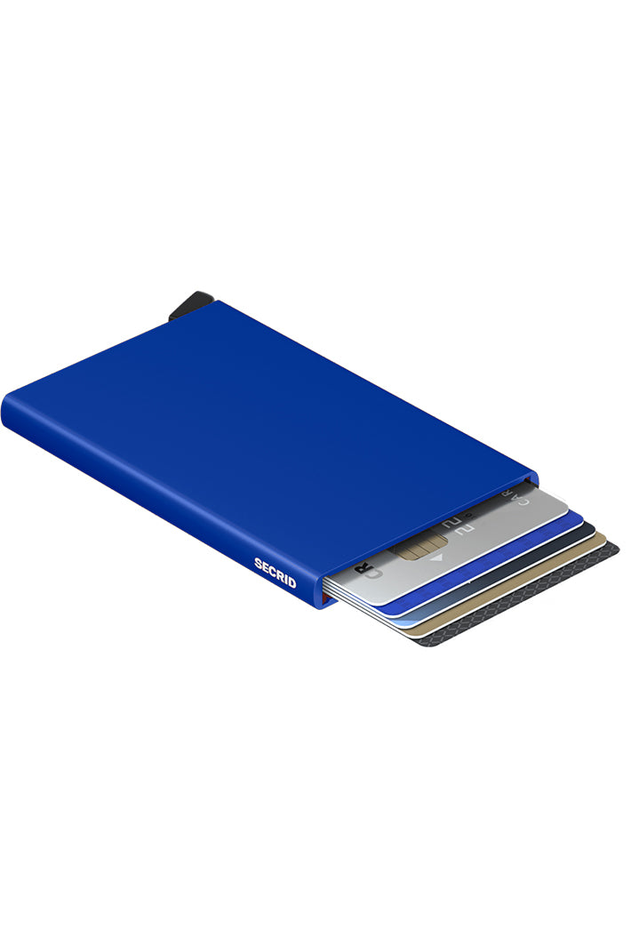 Secrid RFID & NFC Card Protector Blue, open showing cards
